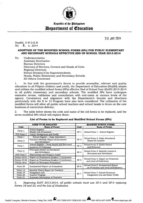 do 4 s 2014|DepEd Order No. 4, s. 2014 : Adoption of the Modified School .